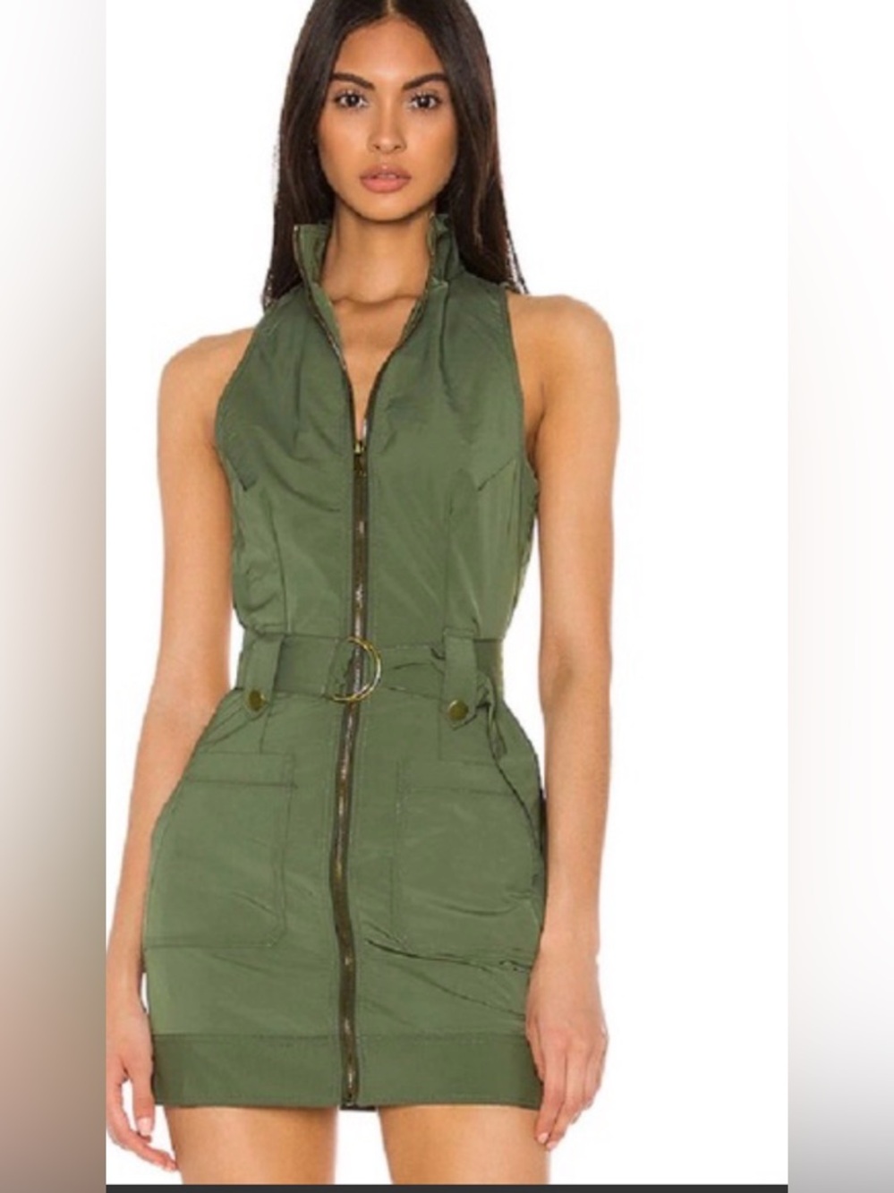 superdown Olive Utility Zip Mini Dress